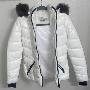 Fashion Nova White Puffer Jacket with Black Accents